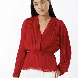 DKNY Pleated V-neck Surplice Blouse Shirt XS